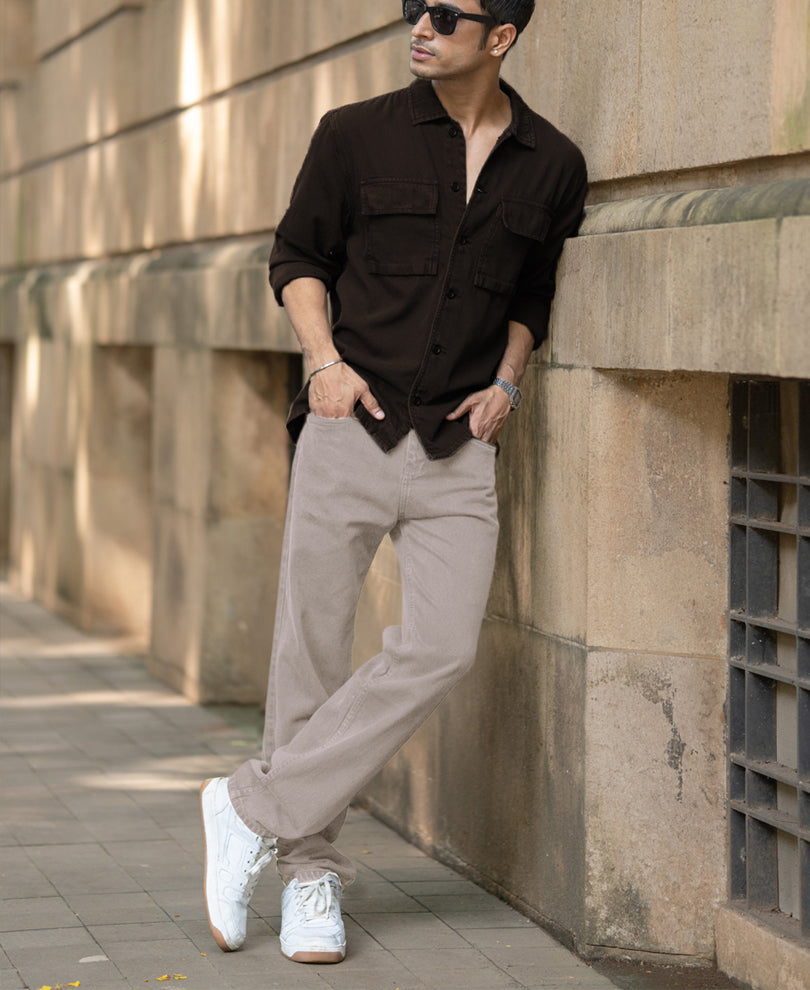 Dark Brown Double Pockets Denim Overshirt.