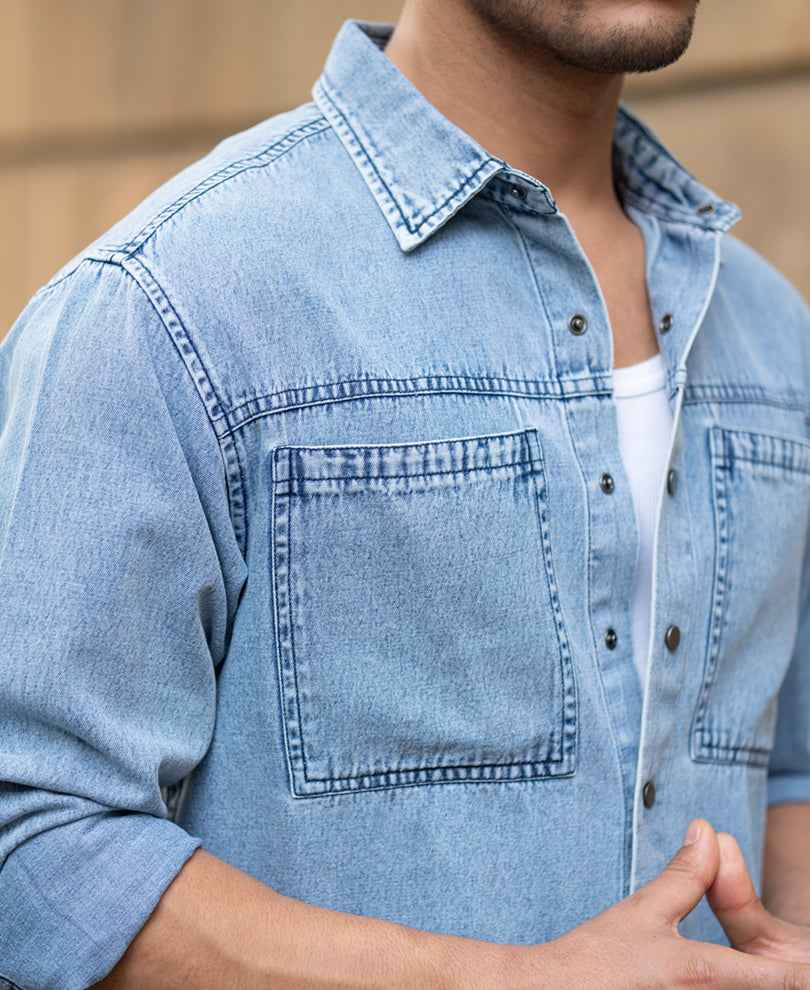 Blue Double Pocket Denim Shirt.