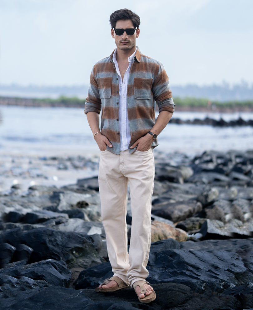Brown Brushed Checks Shirt.