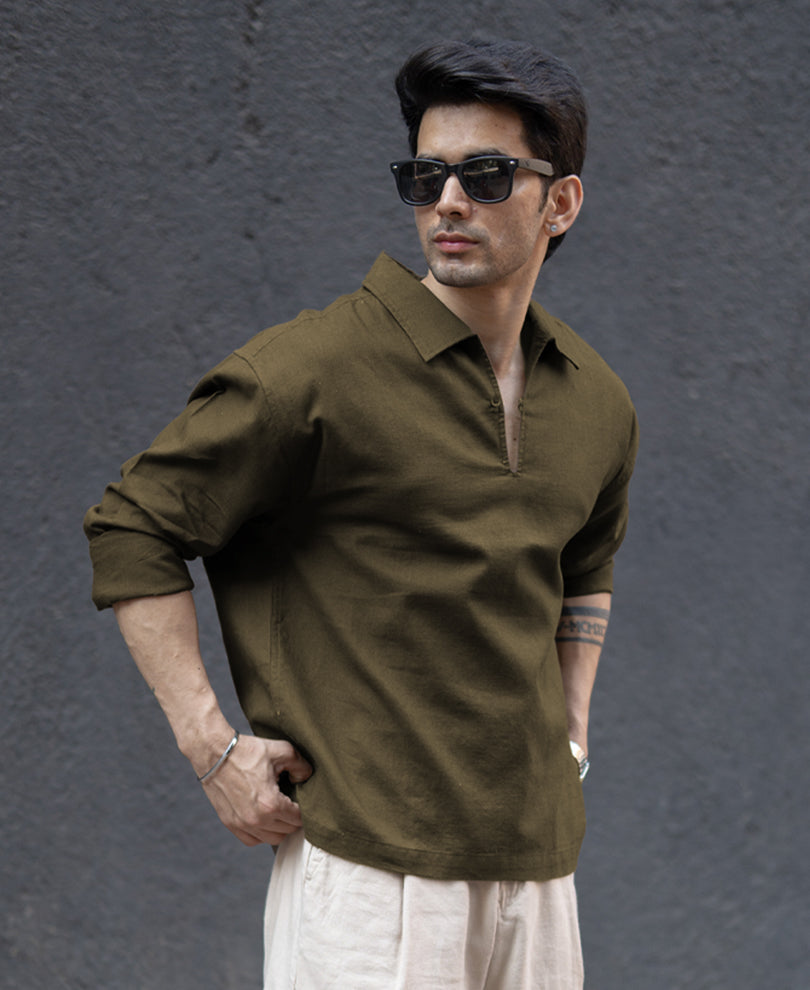 Brown Lightweight Structured Kurta Shirt 100% Cotton