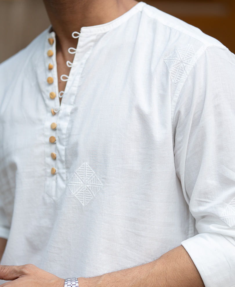 Off-White Embroidered Kurta Shirt.