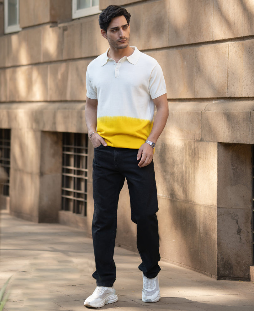 Yellow Ombre Knit Polo T-Shirt.