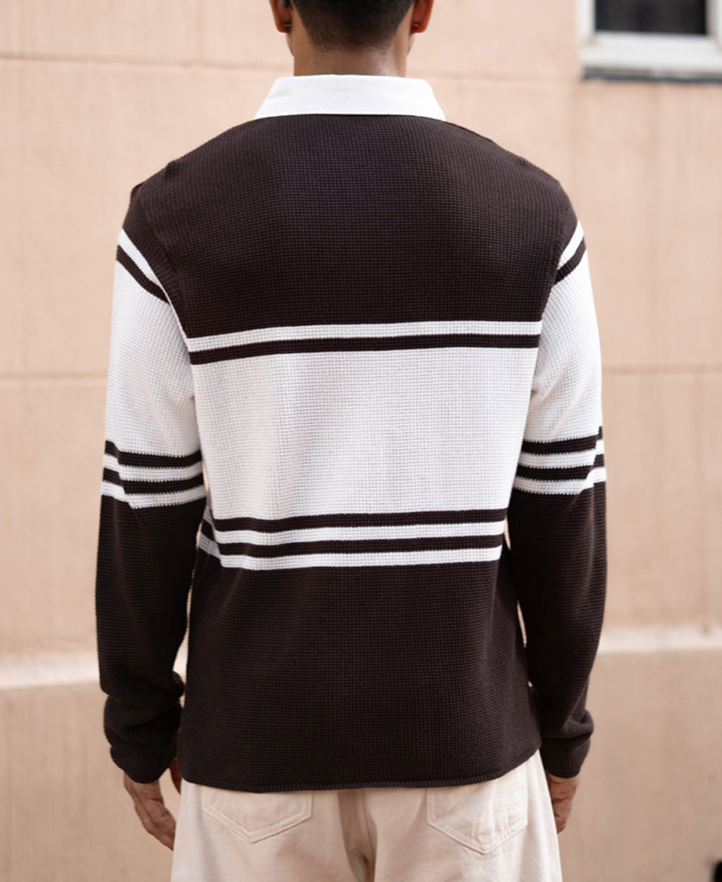 Coffee Brown Structured Stripe T-Shirt.