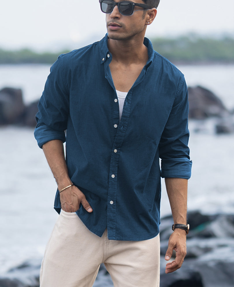 Moonlight Blue Linen Blend Shirt.