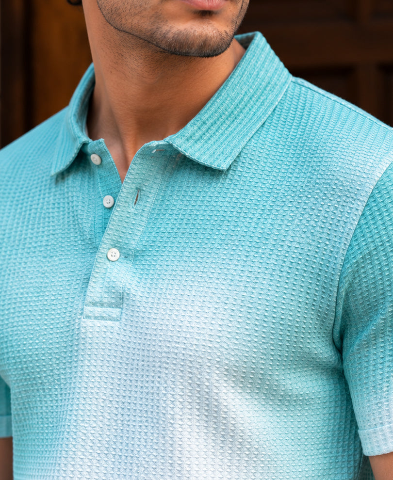 Aqua Blue Sprayed Polo T-Shirt