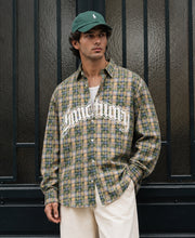 Green Printed Washed Checks Shirt 100% Cotton