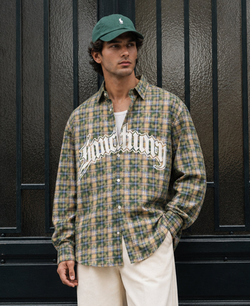 Green Printed Washed Checks Shirt 100% Cotton