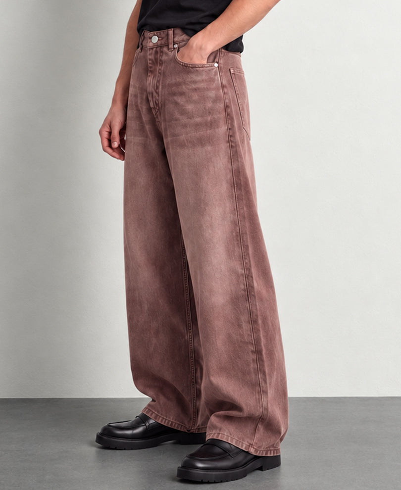 Dusty Peach Washed Baggy Jeans