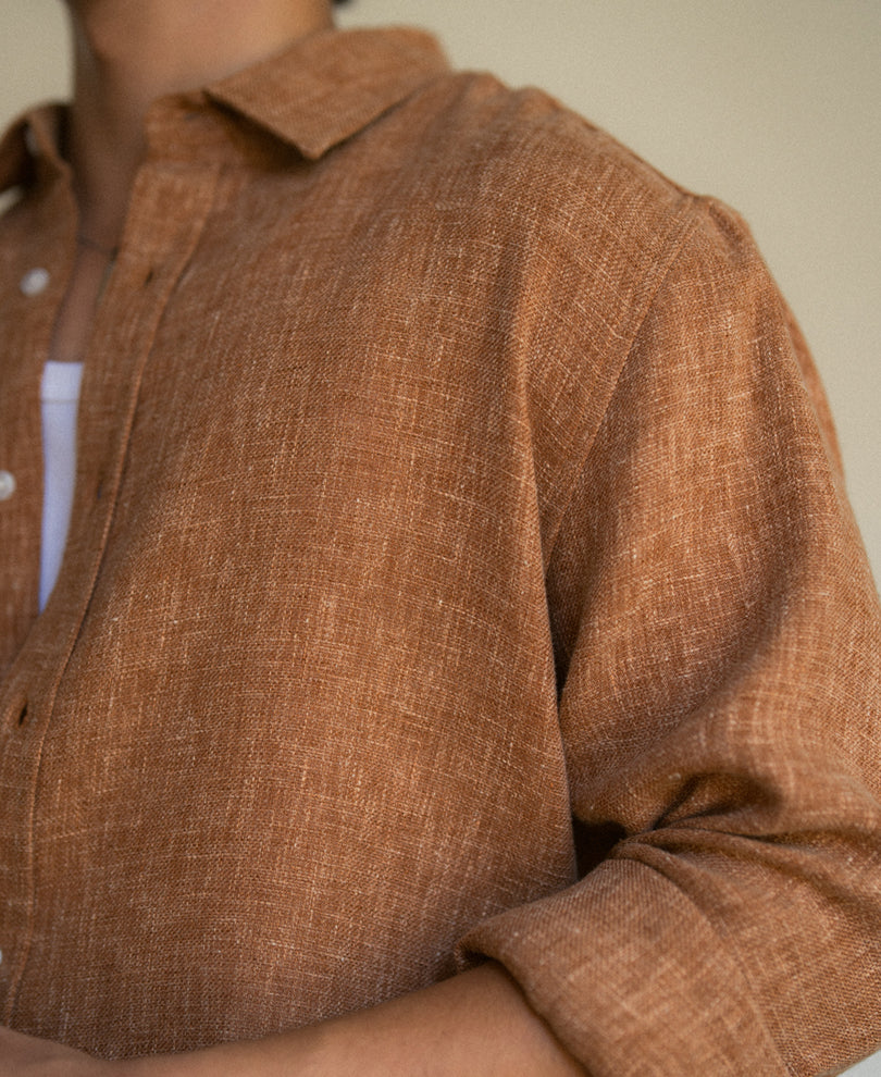 Brick Structured Linen Blend Shirt.