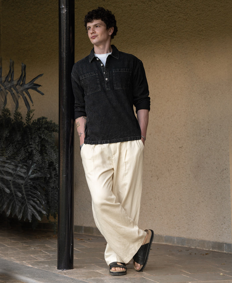 Black Denim Polo Shirt