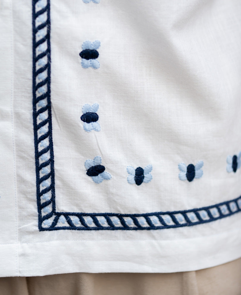 Off White Embroidered Cotton Shirt.