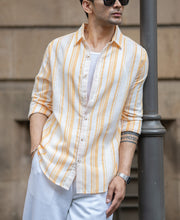 Yellow Linen Lightweight Stripe Shirt.