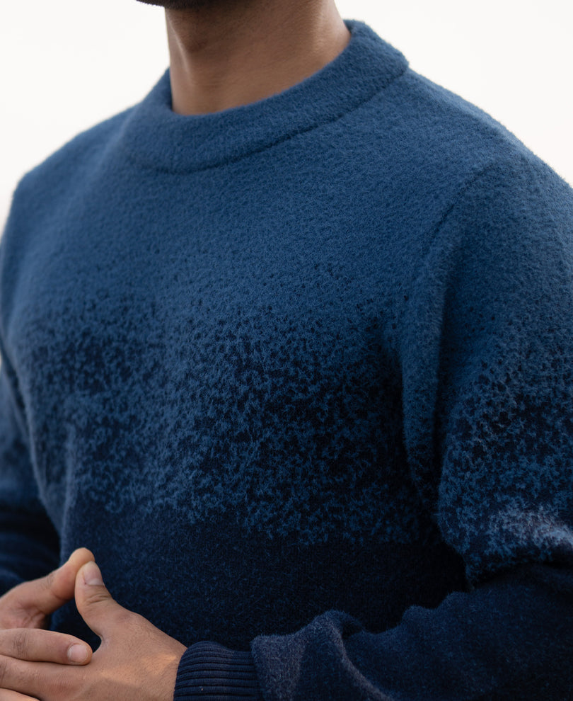 Navy Ombre Jacquard Knit T-Shirt.