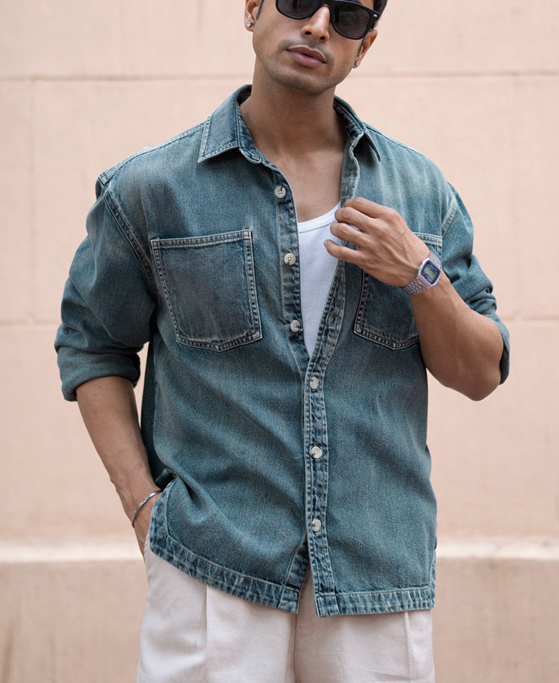 Mid Blue Sprayed Denim Shirt