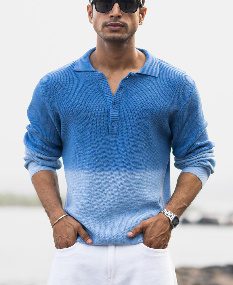 Blue Ombre Cotton T-Shirt.