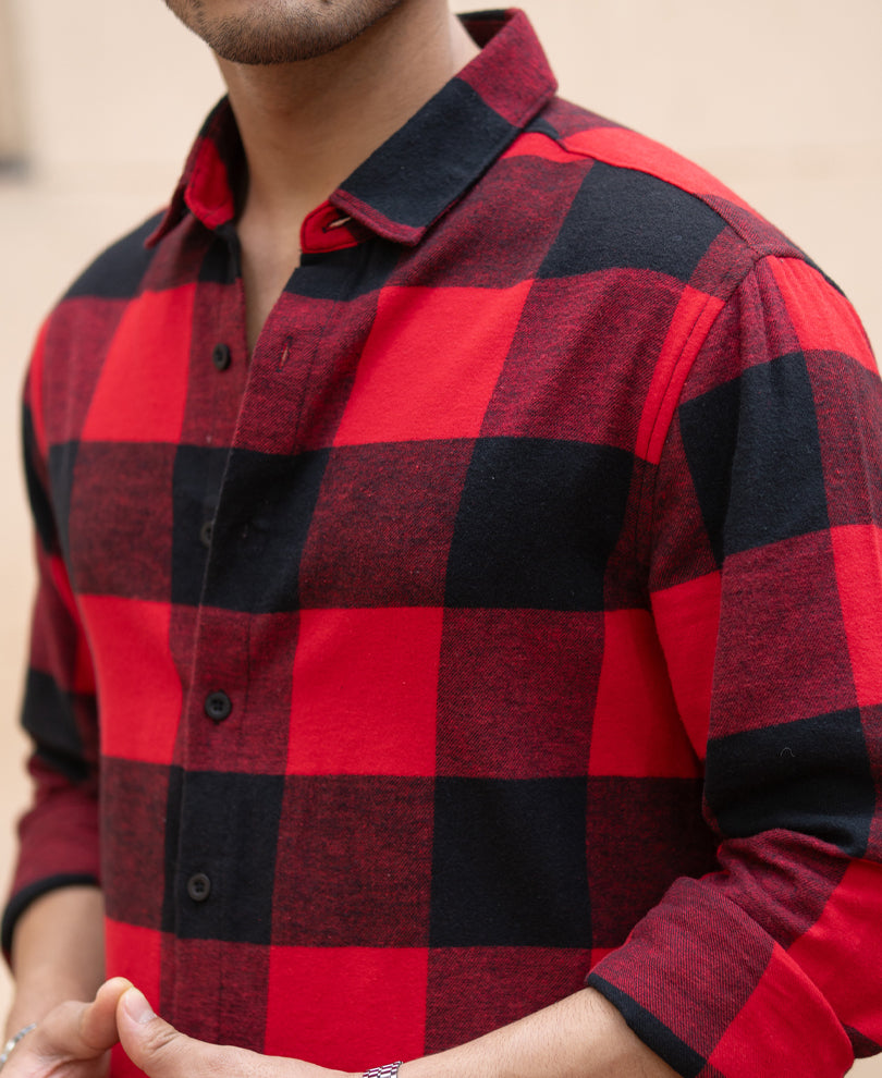 Bright Red Flannel Checks Shirt.