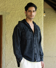 Black Denim Hooded Shirt