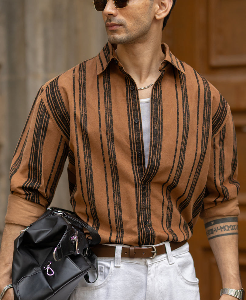 Light Brown Striped Corduroy Shirt.