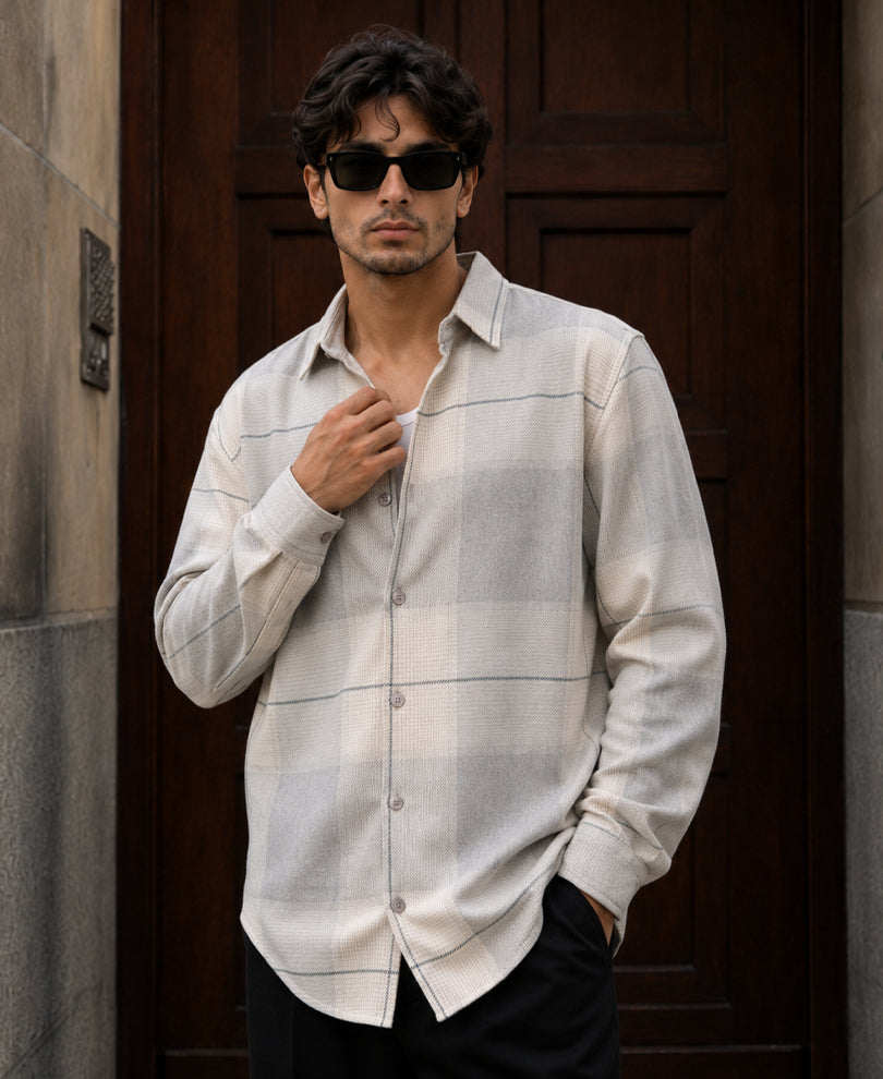 Grey Structured Checks Shirt