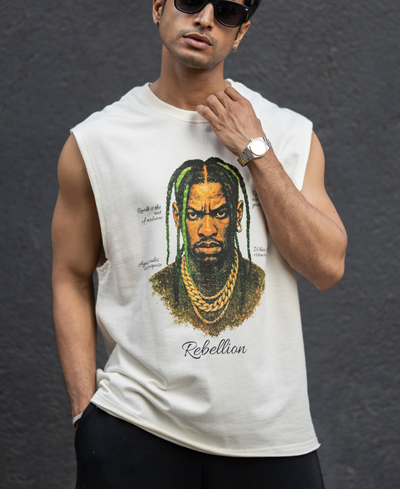 Cream Rebel Graphic Vest.