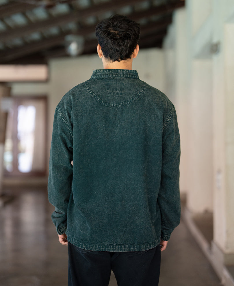 Teal Washed Denim Zipper Shirt