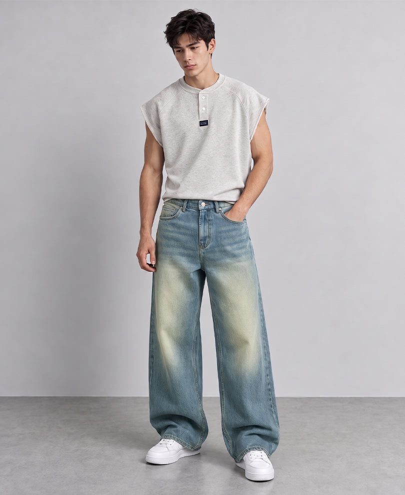 Tinted Blue Washed Baggy Denim Jeans