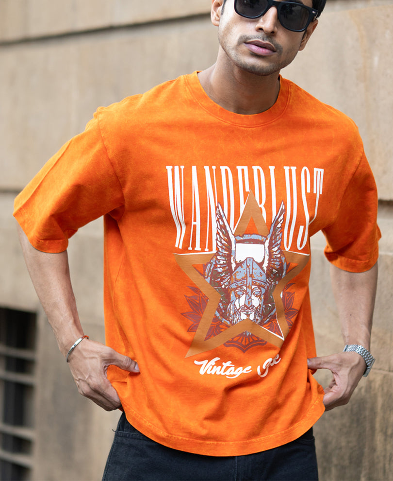 Orange Washed Graphic T-Shirt.