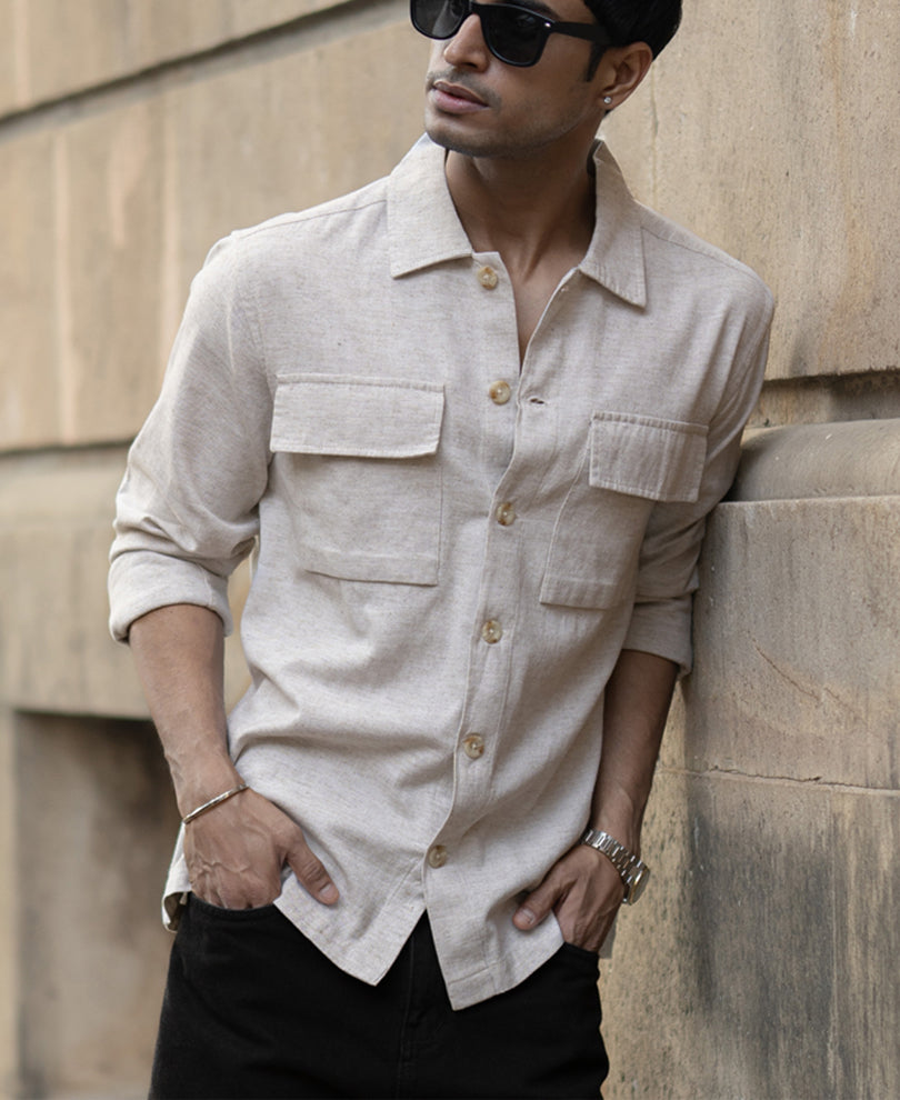 Natural Linen Double Pocket Shirt.