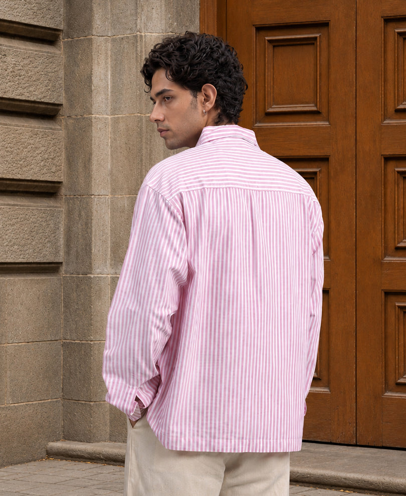 Pink Stripe Printed Shirt 100% Cotton