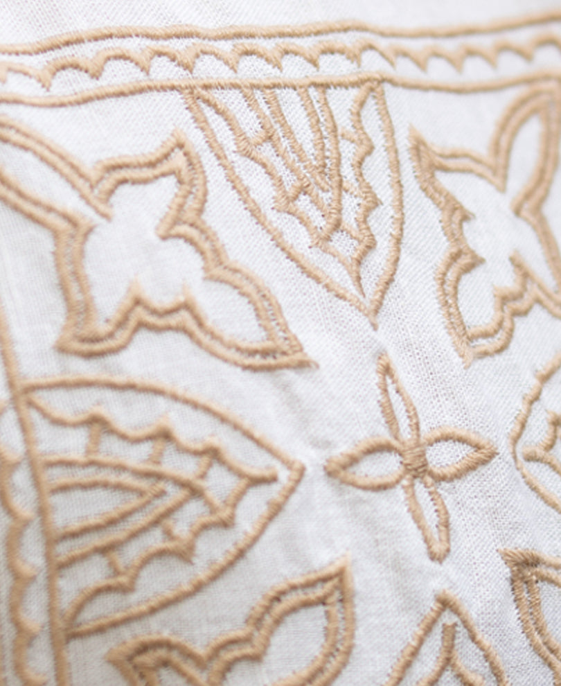 White Linen Blend Embroidery Shirt
