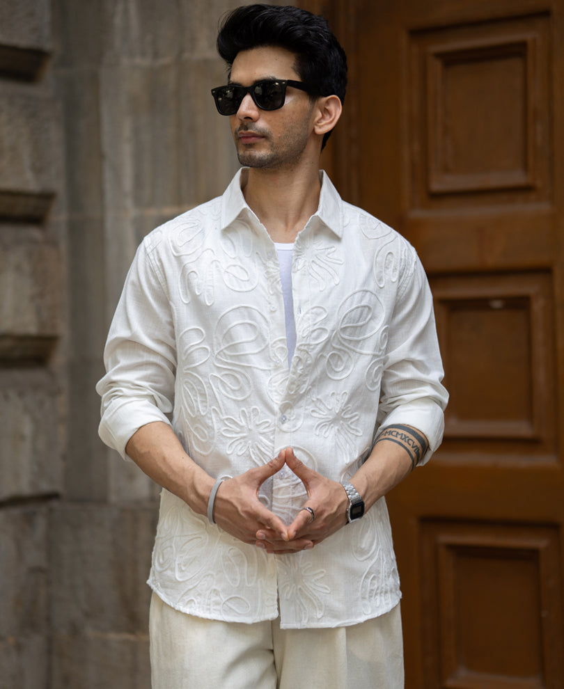 White Embroidered Lightweight Shirt 100% Cotton