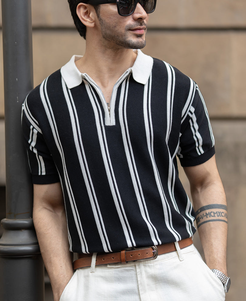 Black & White Stripe Knit T-Shirt.