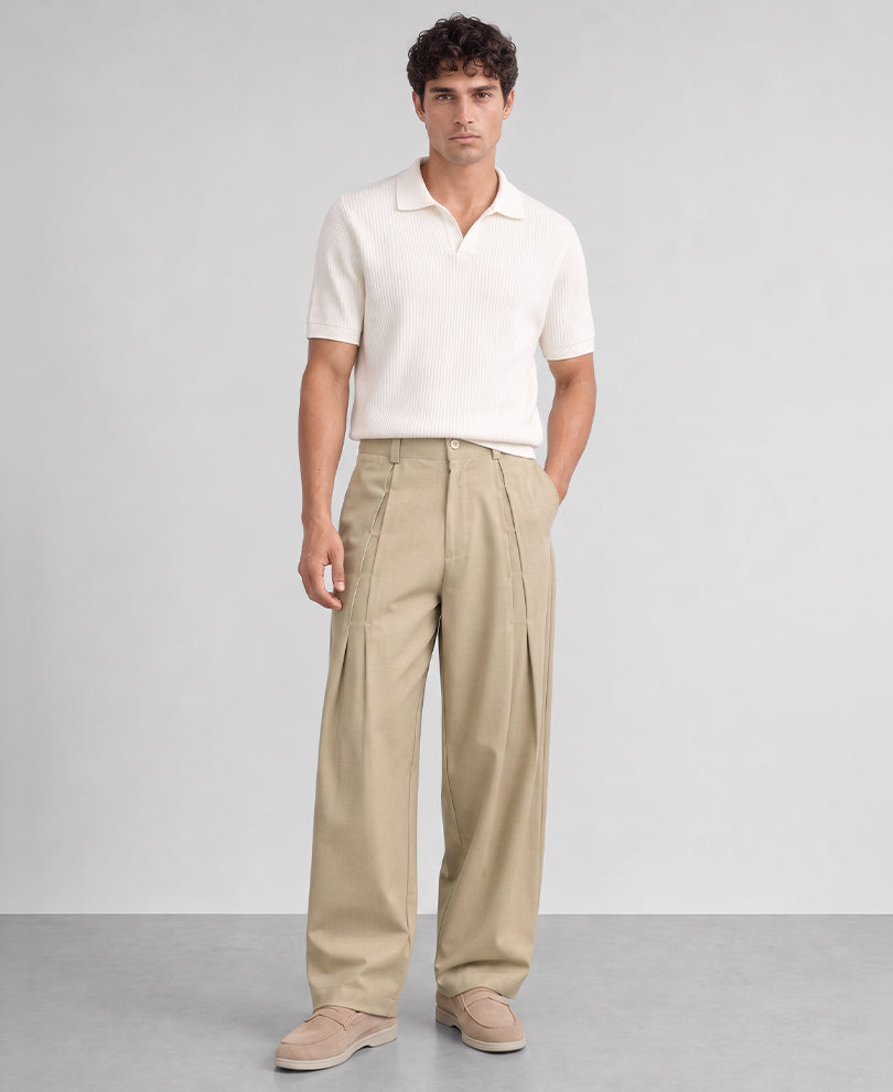 Dark Beige Pleated Trousers