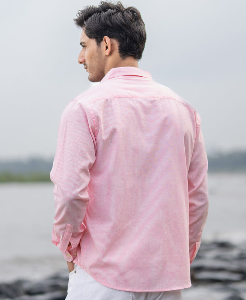 Pink Light Weight Cotton Stripe Shirt.