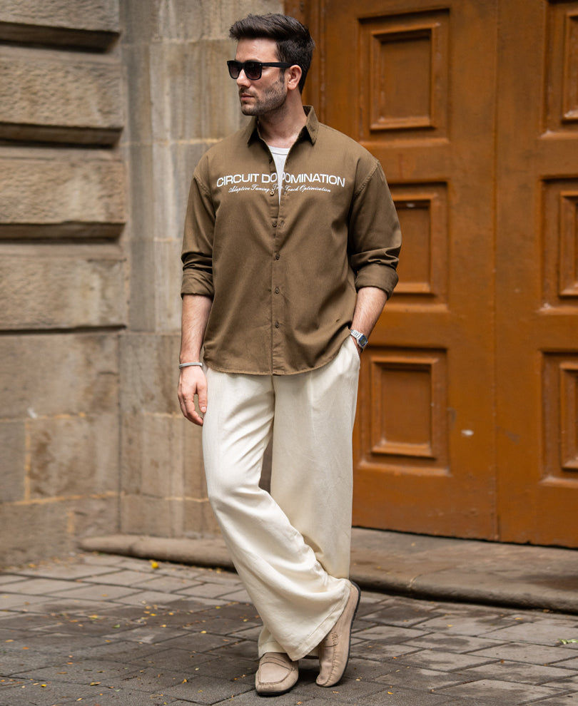 Brown Printed Structured Overshirt 100% Cotton