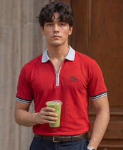 Red Structure Knit Polo T-Shirt
