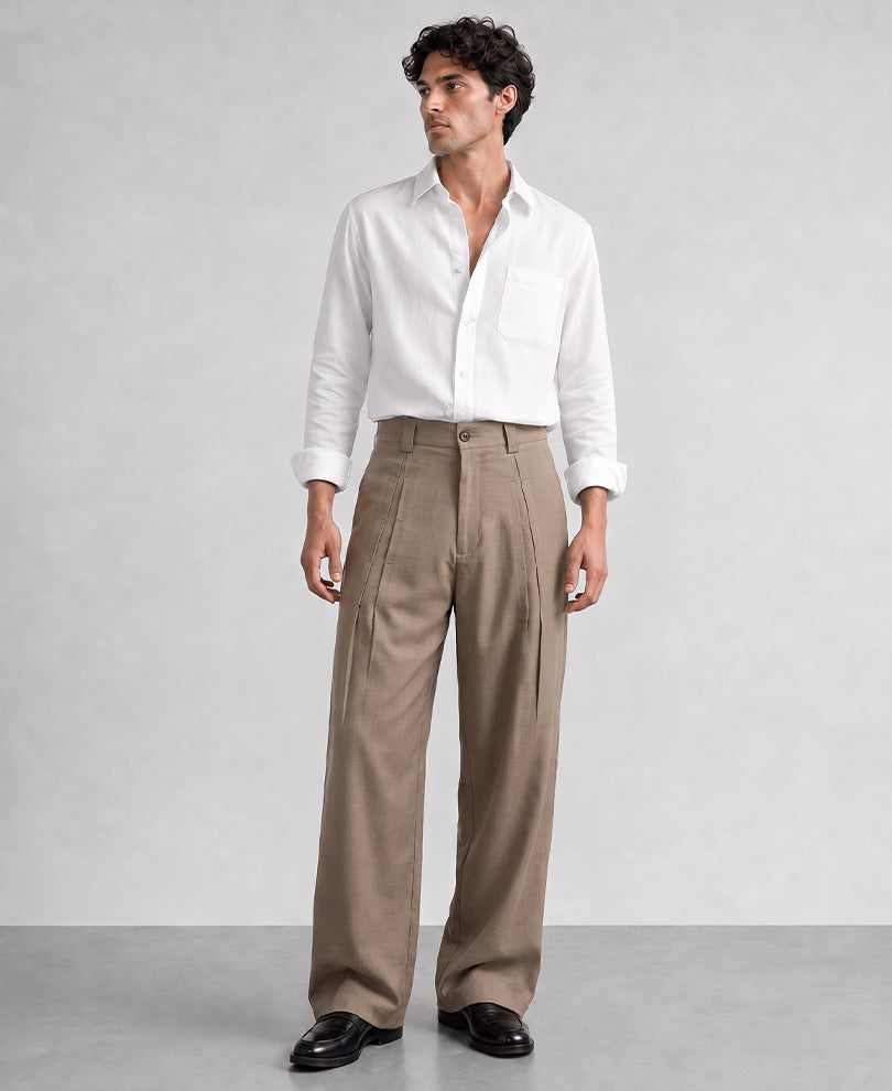 Beige Pleated Trousers