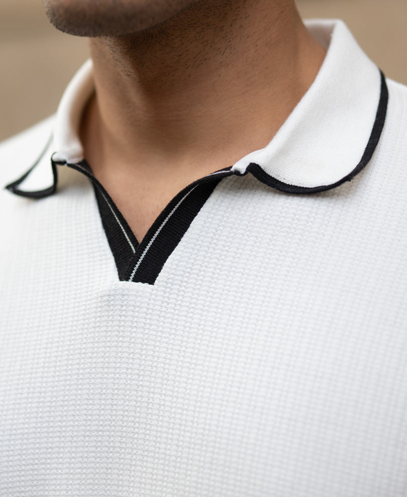 Off White Contrast Polo T-Shirt.