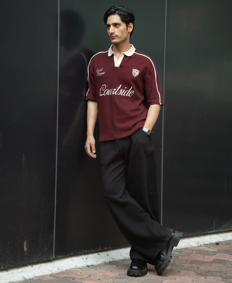 Wine Structured Embroidery T-Shirt