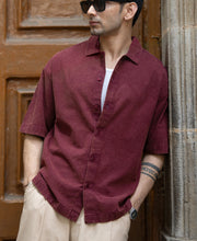 Burgundy Washed Structure Boxy Shirt.