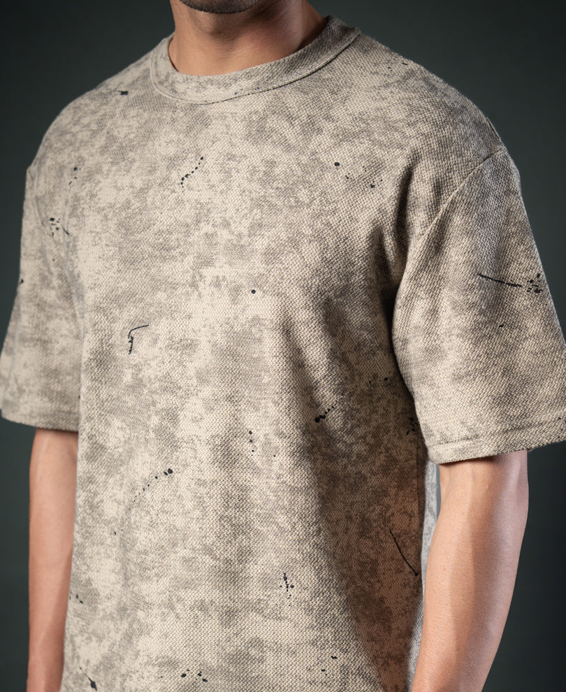 Dark Beige Tie Dye Print T-Shirt.