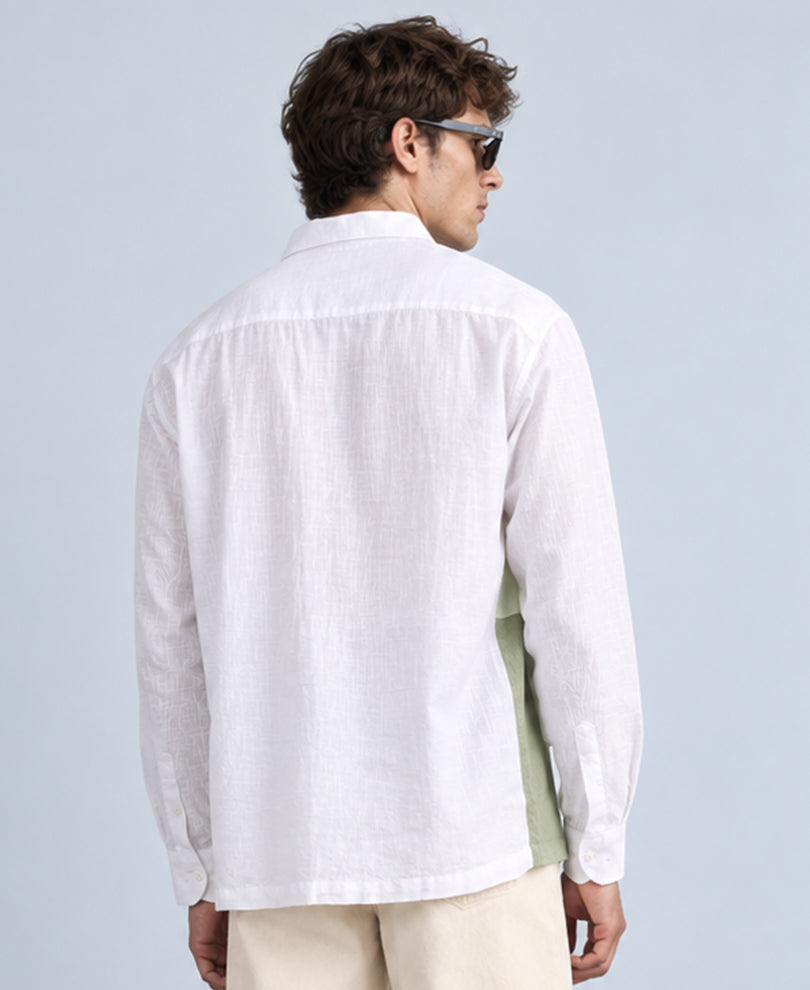 Green Colourblocked Printed Shirt