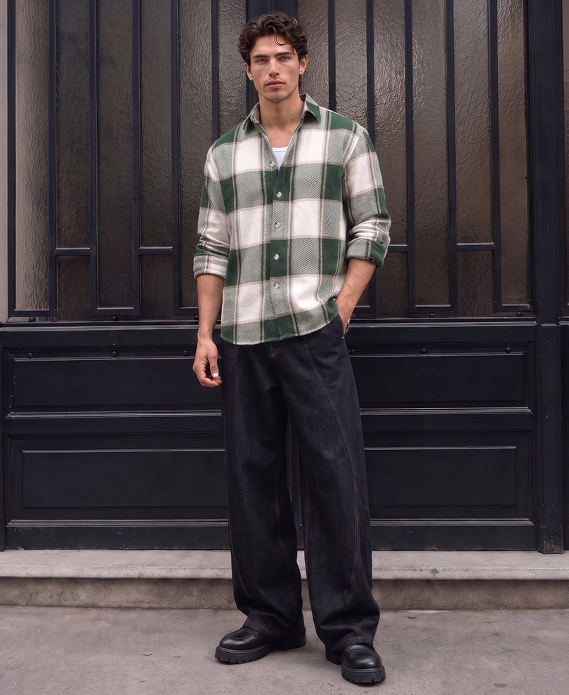 Green Structured Checks Shirt