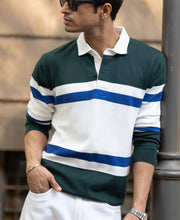 Olive And White Stripe Polo T-Shirt.