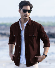 Wine Structured Overshirt With Pockets.