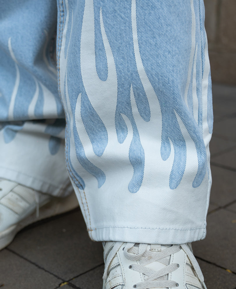 Blue Flame Print Jeans