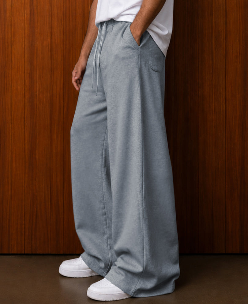Grey Melange Twisted Seam Baggy Trackpants