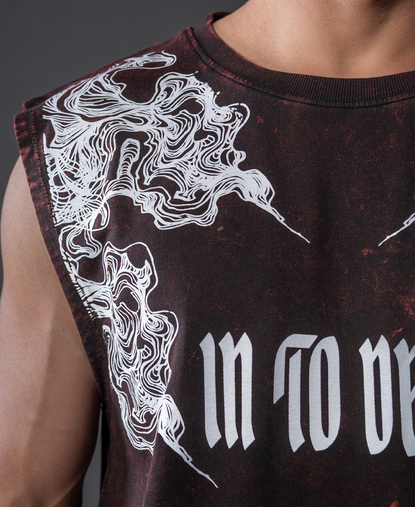 Washed Brown Printed Drop Shoulder Sando.