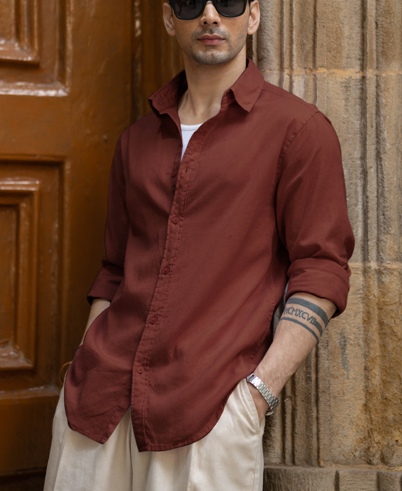 Light Wine Linen Blend Shirt