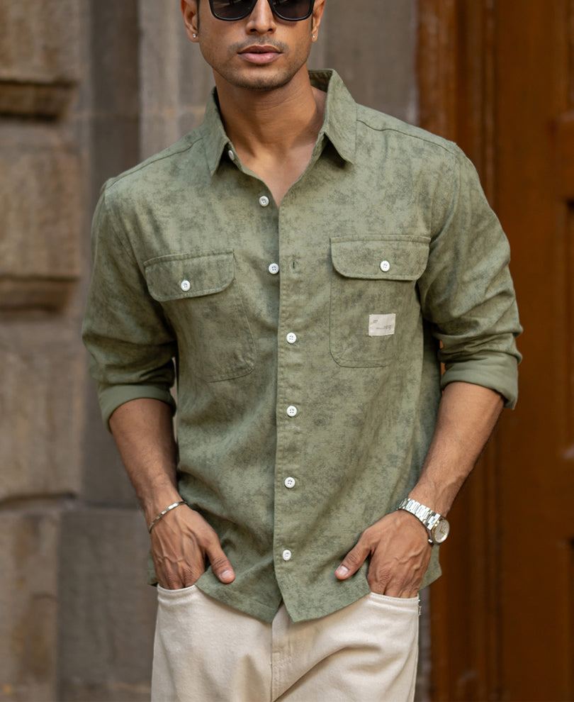 Green Printed Structure Shirt.